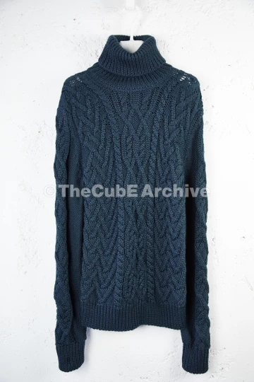Grey Turtle-neck Sweater in Mix of Cable Knit and Ergonomic